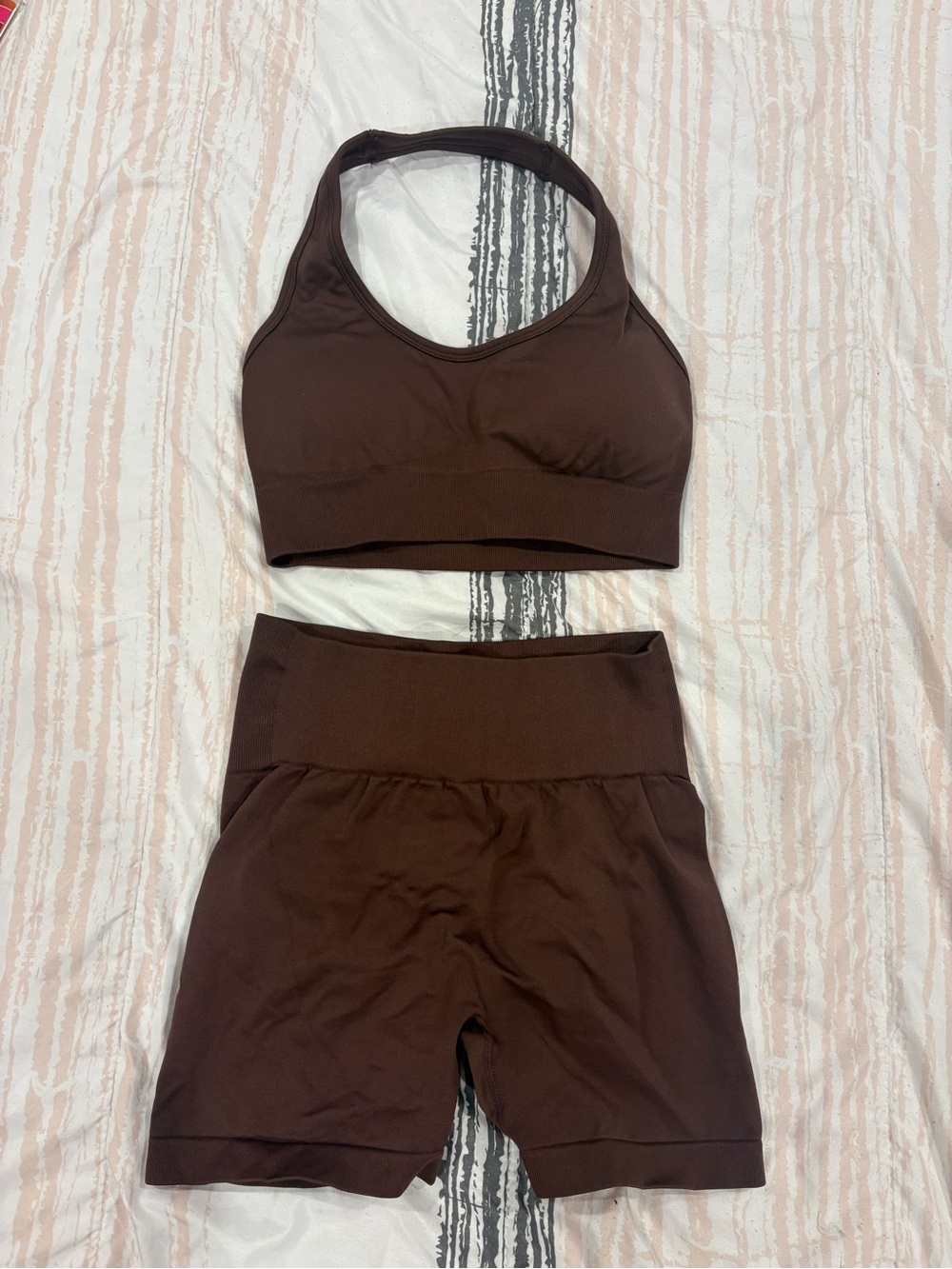 Amazon Brown Seamless Bike Shorts & Sports Bra Set